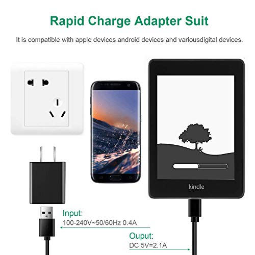 KEAIDUO 10W 5V 2A Replacement Rapid Charger AC Power Adapter with 5.0 Ft Micro-USB Cable for Tablet Hd, Hdx 6" 7" 8.9" 9.7" Tablets and Phones, Tab Power Supply Cord