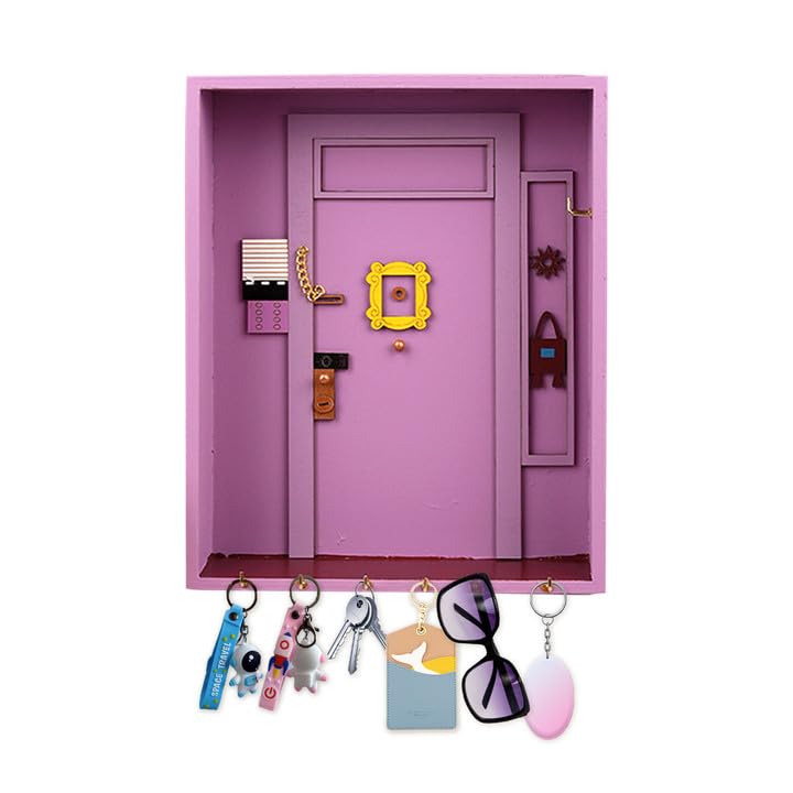 Les-Theresa Friends Key Hooks Wall Cute Key Hangers, Key Organizer With 6 Hooks Key Rack Holder Friends Home Decor For Entryway, Bathroom, Living Room, Office (Purple)