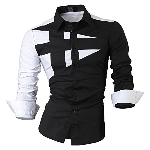 Superior calidad para hombre de delgado unico escote estilo camisa de manga larga casual Negro