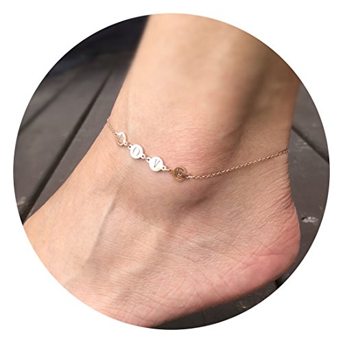 Mschahome Anklet Dainty 18K Rose Gold Fill Foot Chain Bohe Beach Titanium Stainless Steel with Gift Box Love Wafer Hollow-out
