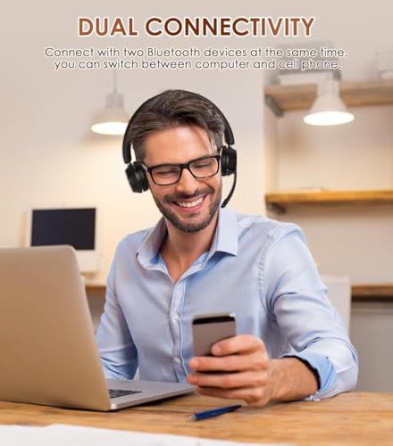 Bluetooth Wireless Headset with Noise Cancelling Microphone, Best Headset with Mic Mute & USB Dongle for PC/Computer/Laptop/Cell Phones/Remote Work/Call Center