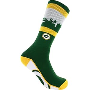 For Bare Feet Green Bay Packers Skyline Zoom Promo Men’s Socks, Large 41AmhH3lLpL