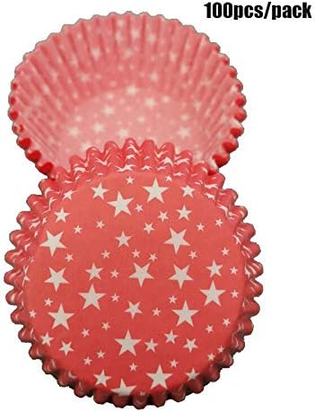 Epique 100 Pieces Red Muffin Paper Cups/Cupcake Liners Star Design Baking Microwave and OTG Compliant 6.5 cm