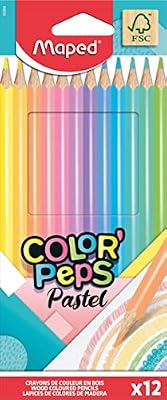 - Crayons de Couleur Color'Peps Pastels en Bois - 12 Couleurs Douces et Acidulées - Triangulaire Ergonomique - Conforme à la Réglementation des Jouets - Pochette Carton de 12 Crayons