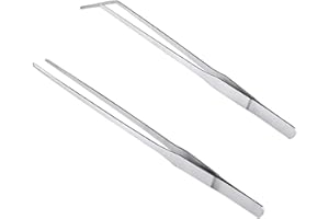 MMOBIEL 2 Pcs Stainless Steel Tweezers/Tong 27cm / 10.6 inch Extra Long Straight/Curved with Precision Serrated Tip for Aqua 