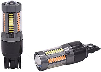 2pcs Amber White Switchback T20 7443 4014 66SMD Led Turn Signal Bulb Brake Light 8000K 12V