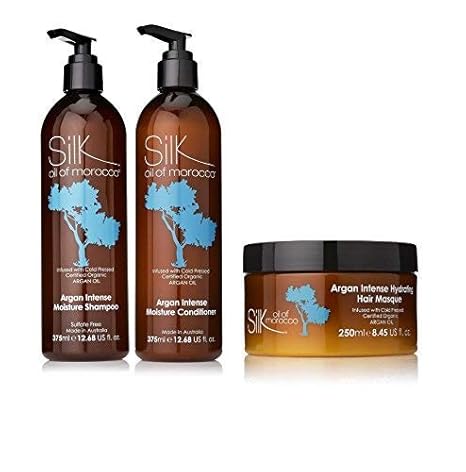 Seiden of Marokko intensive Feuchtigkeit Shampoo und Haarspülung Set (375ml) mit von Feuchtigkeitsspendend Haarmaske Arganöl 