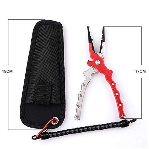GUOCAO Aluminium-Angelzange, Angelschnurzange mit Teleskop-Haltegurt und Aufbewahrungstasche, rotes Werkzeug – Bild 5