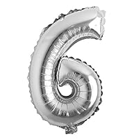 16" inch Single Silver Alphabet Letter Number Balloons Aluminum Hanging Foil Film Balloon Wedding Birthday Party Decoration Banner Air Mylar Balloons (16 inch Silver 6)