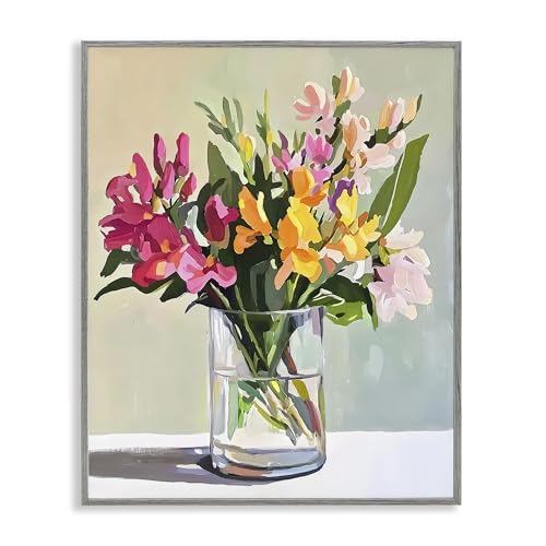 Stupell Industries Bold Blooms Glass Vase Gray Framed Giclee Art design by Rile…