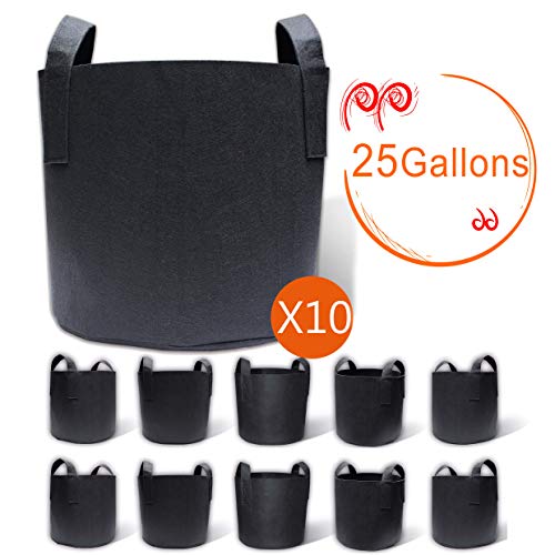 gardzen 10-Pack 25 Gallon Grow Bags, Aeration Fabric Pots with Handles