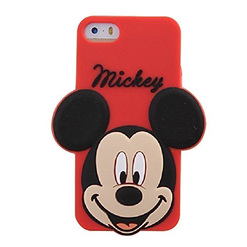iPhone 5 Case,iPhone 5S Mickey Silicone Case,3D Cute Lovely Cartoon Case Animal Figure Mickey Mouse Soft Silicone Gel Rubber Case Cover Skin for Apple iPhone 5 5S (Red Big Face Mickey Mouse)