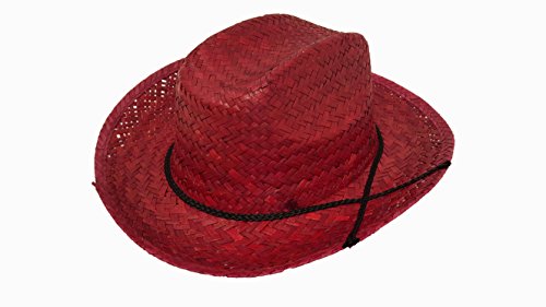 Cowboy Hats For Adults, Woven Grass Cowboy Hats, Red Color (12 Piece Pack)