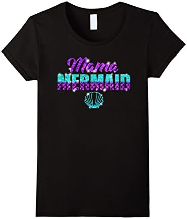 Womens Mama Mermaid T-shirt Mother of Mermaid Mermom XL Black