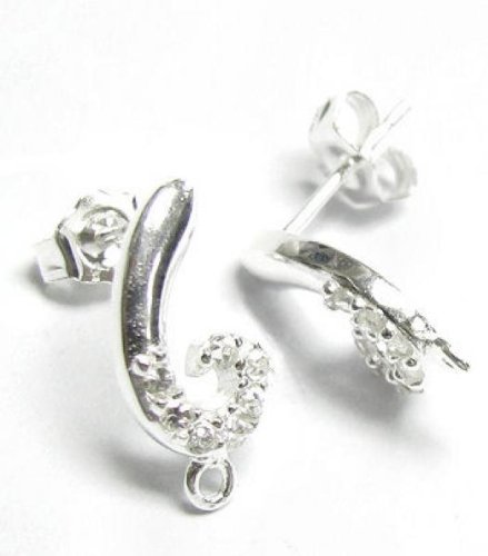 2 pcs .925 Sterling Silver Swirl Stud Cz Loop Post Earrings Dangle/Findings/Bright