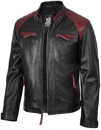ENSURED FASHION Genuine Sheepskin Black Military Gothic Men's