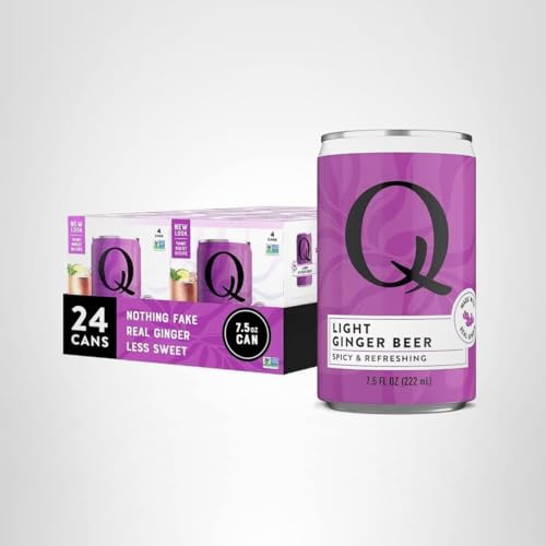 Q LIGHT GINGER BEER WITH REAL GINGER & ORGANIC AGAVE – IDEAL FOR COCKTAILS & MOCKTAILS – MADE WITH REAL INGREDIENTS, PERFECTLY CARBONATED, & LESS SWEET – 40 CALORIES PER CAN – 7.5 FL OZ (PACK OF 24)