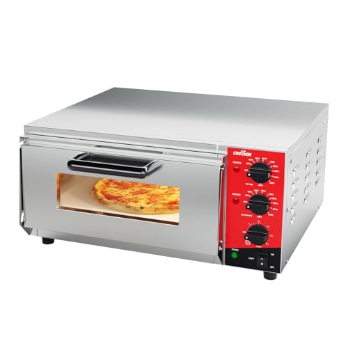 CROSSON Electric Pizza Oven 16 Inches, Professional Electric Pizza Oven in Stainless Steel 230 V/2000 W with Stone and Handle, for Indoor Restaurant Cooking Home Kitchen
