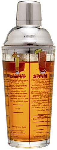 14 oz Recipe Glass Cocktail Shaker With Strainer Top - Includes 6 Cocktail Drink Recipes (Vodka Theme)