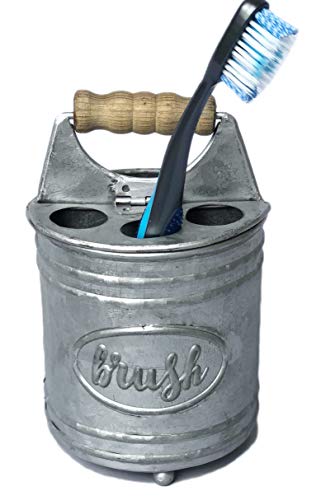 Autumn Alley Rustic Metal Hinged Toothbrush Holder | Adds Organization and Farmhouse Charm to Your Countertop (Galvanized Grey)