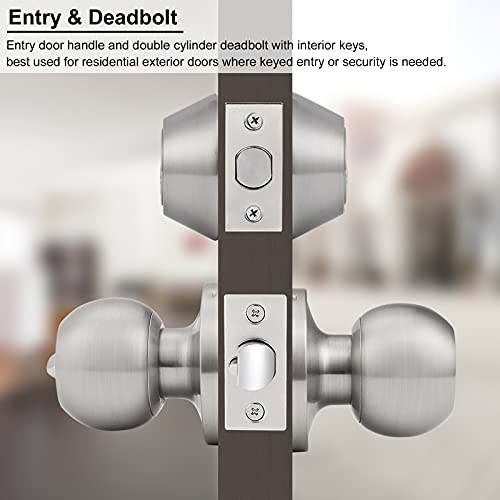 Knobonly 2 Pack Entry Door Knobs with Double Cylinder Deadbolt, Same