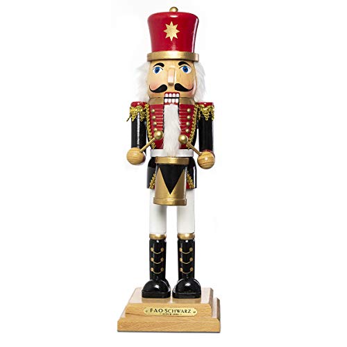 FAO Schwarz 20" Inch Nutcracker Drummer Prince, Articulated Moving Jaw Lever, Solid Wood Construction and Hand-Painted Details, Classic Toy Soldier Style for Holidays and Christmas