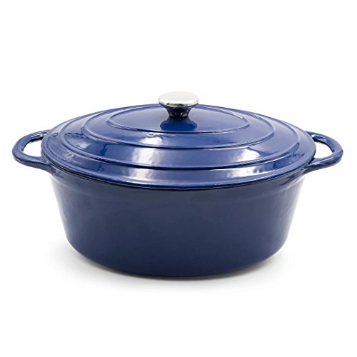 Click Here to See More Images Aidea Enameled Cast Iron Oval Dutch Oven French Oven, 7-Quart, Cobalt