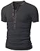 Doublju Mens Henley T-shirts with Short Sleeve CHARCOAL (US-L)