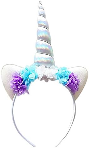 HXINFU Shiny Unicorn Horn Headband Cat Ears Flower Headpiece Unicorn Costume Party Supplies