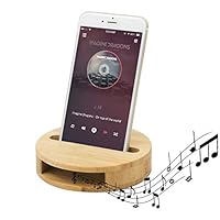 LONTAI Cell Phone Stand with Sound Amplifier Natural Bamboo Phone Holder Speakerphone Holder