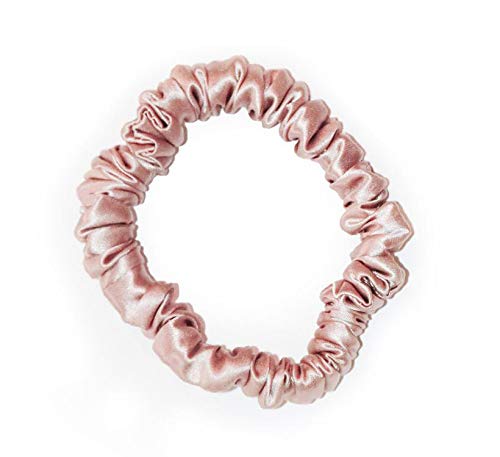Waterlily Scrunchie 100% Mulberry Silk 22momme Skinny Thin Small Hair Ties Scrunchies for Women Soft Natural Care (Pink)