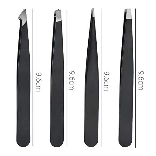 2021NEWEST SHZDMH 4-Piece Combination Tweezers Set-Black with Leather Case