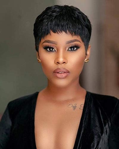 BLISSHAIR Human Hair Short Wigs Brazilian Hair Short Pixie Cut Wigs for Women Boy Cut Wigs 1b# Color, Black