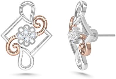 MEZZOTEK Women's 18K Stud Earrings (0.05 Carat, G-H Color, SI Clarity) White Rose - Gold