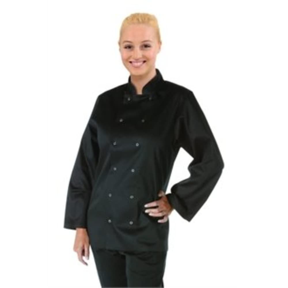 Whites Chefs Clothing A438-S Whites Vegas Poly-Cotton Long Sleeve Chefs Jacket, Black, Small