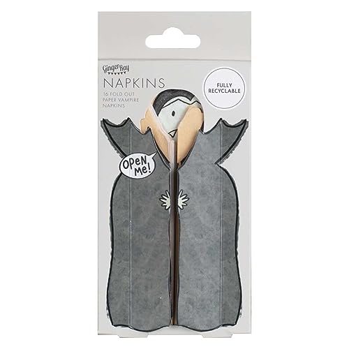 Ginger Ray Tovaglioli di carta pieghevoli per Halloween, motivo: vampiro, confezione da 16, arancione e nero