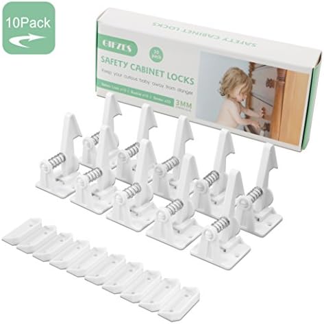 GREBEST Cabinet Locks Child Safety, Baby and Child Proof Safety Cabinet Drawer Latches Locks, 10 Pack 3M Easy Installatioin Invisible Design