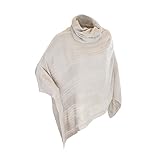 Sweater Knit Cowl Neck Poncho Shawl Wrap in Beige, Black & Grey - Tunic Length