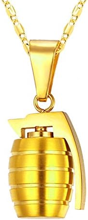 MMTTAO Hiphop Punk Jewelry Hand Grenade 316L Stainless Steel Pendant Chain Hipster Man 18K Gold Plated Collares Bomb Pendant Necklace for Women
