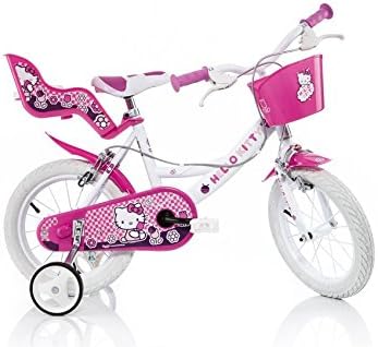 Dino HELLO KITTY Original 14 inch KIDSBIKE girl child-bike childrenbike bicycle toybike white-pink Dollycarrier frontbasket training-wheels mudguard
