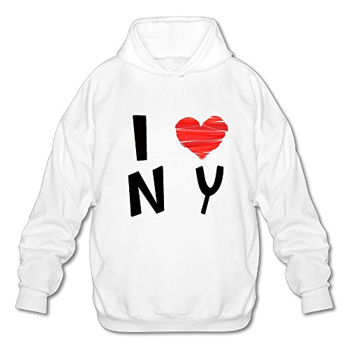 RaymondPepys I Love NY New Winter Men's Long Sleeve Sweater Hooded Sweatshirt White X-Large