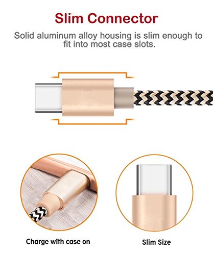 OTISA USB Type C Cable USB C Charger Cord 3Pack 6ft Gold, Charging Nylon Braided Cable For Samsung Galaxy Note 8 S9 S8 plus, MacBook,Google Pixel XL,Nintendo Switch,LG G6,Huawei P9