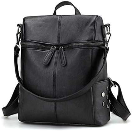 Women PU Leather Black Backpack School Bags Black 26x12x32cm