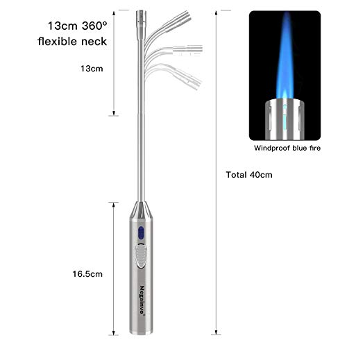 Torch Lighter Butane Gas Lighter Jet Flame Flexible Long Neck Refillable Fire Lighter for Grill Gas Hob Stove Oven Wood Fireplace BBQ Camping Gas Fire Pit Fire Pot Metal Lighter(Butane Not Included)