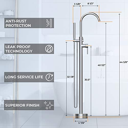 MARBS Freestanding Bathtub Faucet with 360° Spout, Brushed Nickel Freestanding Tub Filler, Brass