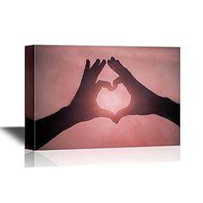 Romantic Canvas Wall Art - Lover Form a Heart Shape with Their Hands - Gallery Wrap Modern Home Art | Ready to Hang - 12x18 inches