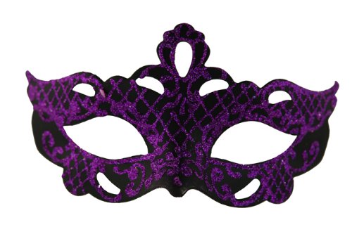 Classic Vintage Swan Venetian Style Laser Cut Masquerade Mask for Mardi Gras or Halloween - Decorated with Purple Glitter