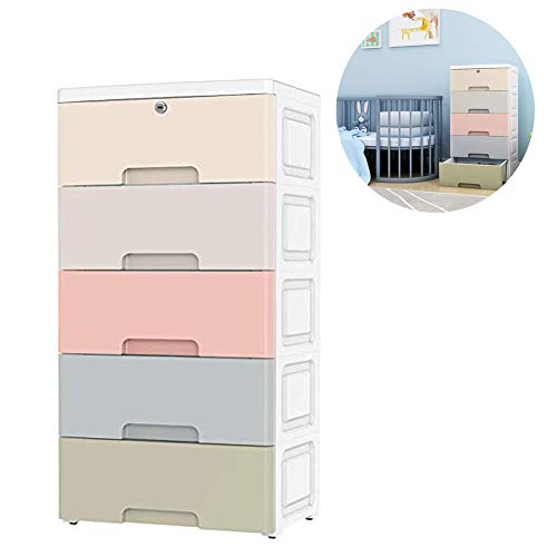 Nafenai Movable Storage Cabinet,Home Furniture Organizer Colorful 5 Drawer Storage Cart with Lock,Bedroom Dresser Storage,16.5" L x 11.8" W x 32.2" H,Suitable for Kids'room