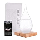 KYMAKE Storm Glass Weather Predictor - Creative Crystal Glass Bottle Desktop Drops Craft Weather Station with Pure Wood Base - High-Class Decoration on Home & Office (Large)