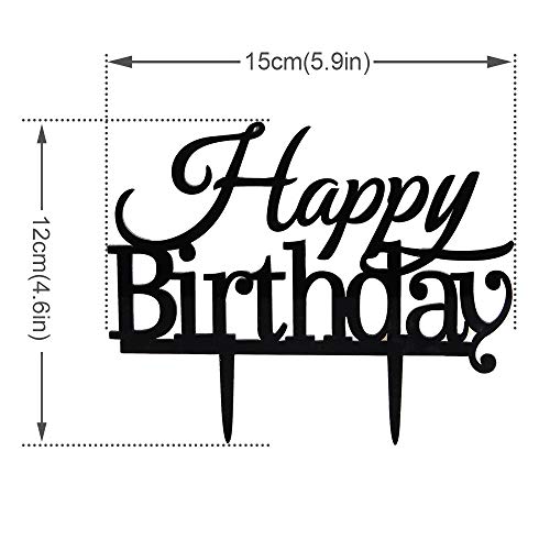Happy Birthday Cake Topper Black Monogram Party Decorations Banner Letters Flags for 1st one 16th 18 21 30 40 60 90 Birthday Celebration 100